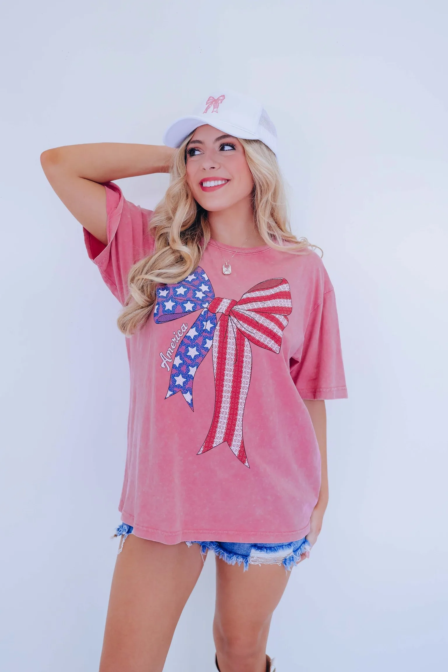 Red White & Blue Lace Bow Graphic Tee