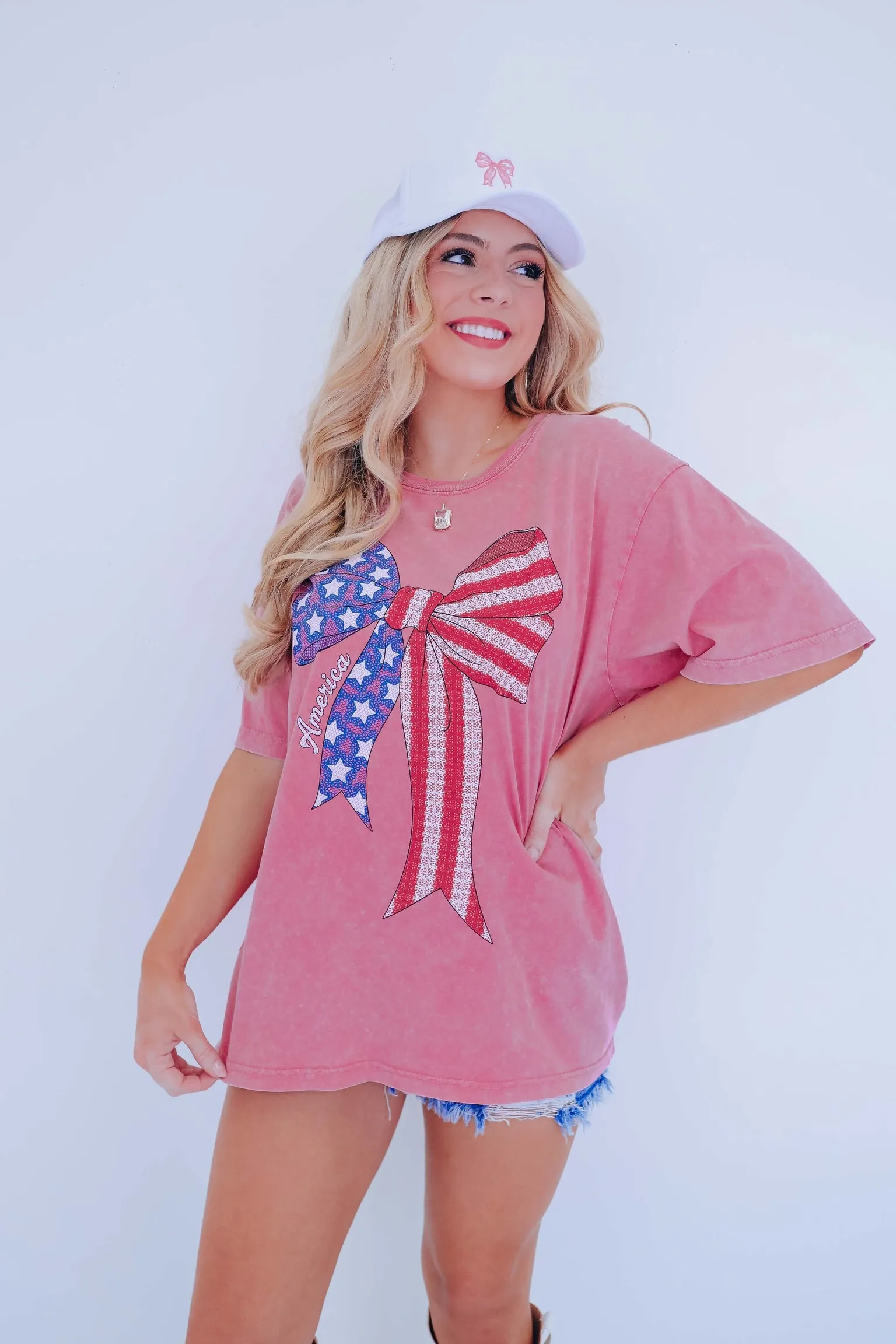 Red White & Blue Lace Bow Graphic Tee