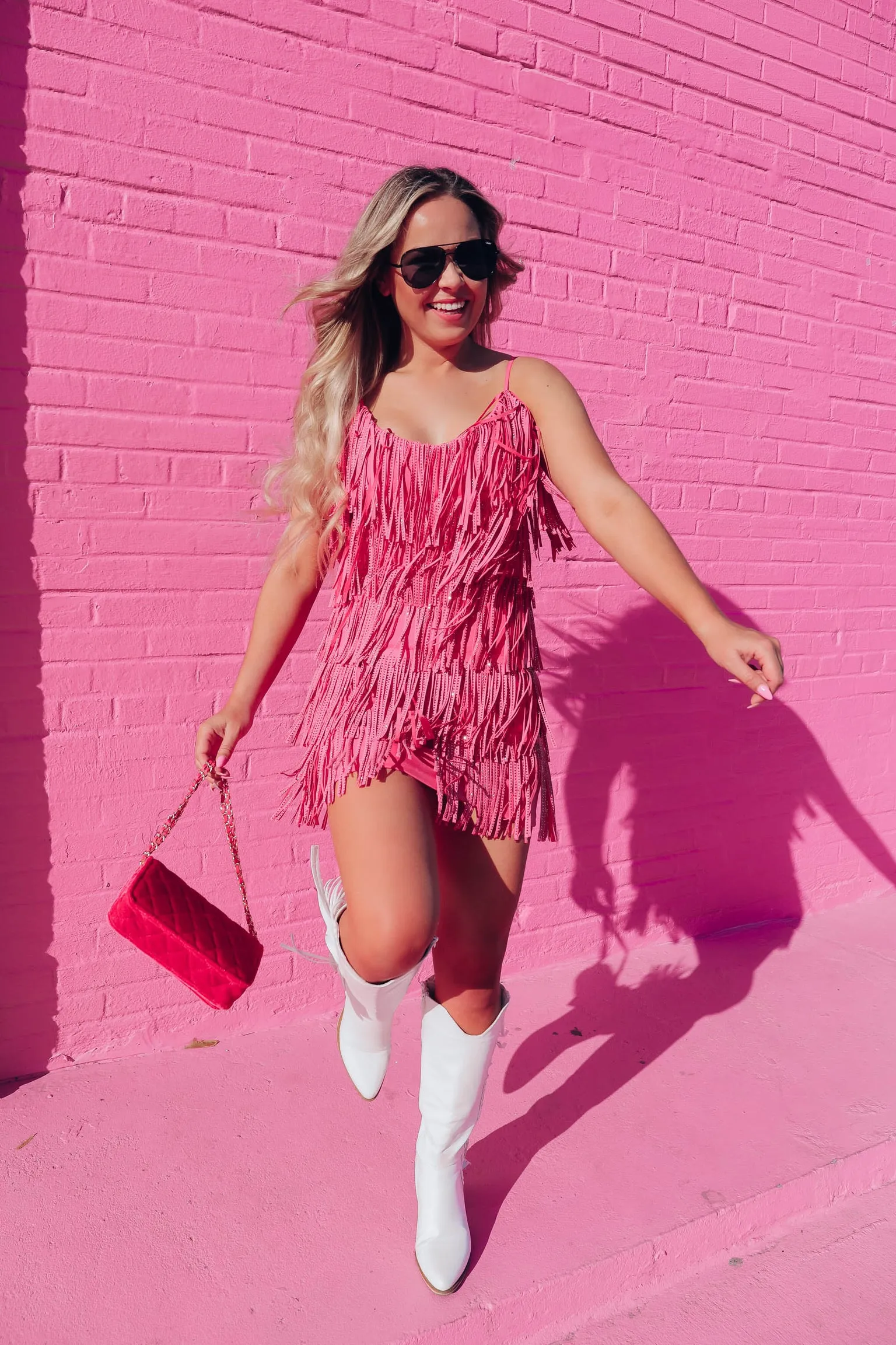 Rhinestone Diva Fringe Dress - Pink
