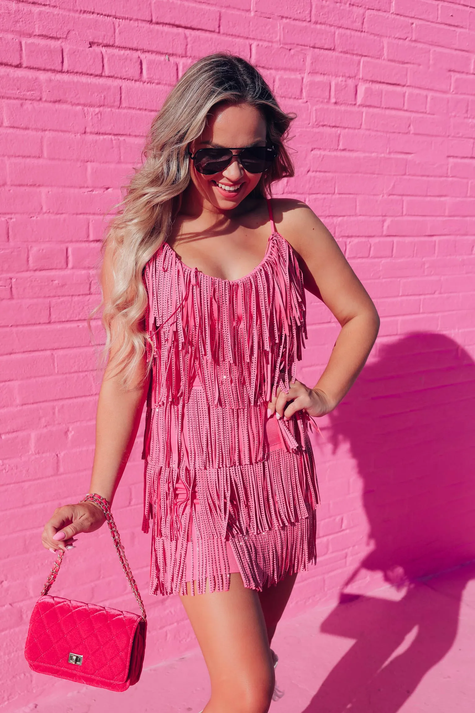 Rhinestone Diva Fringe Dress - Pink