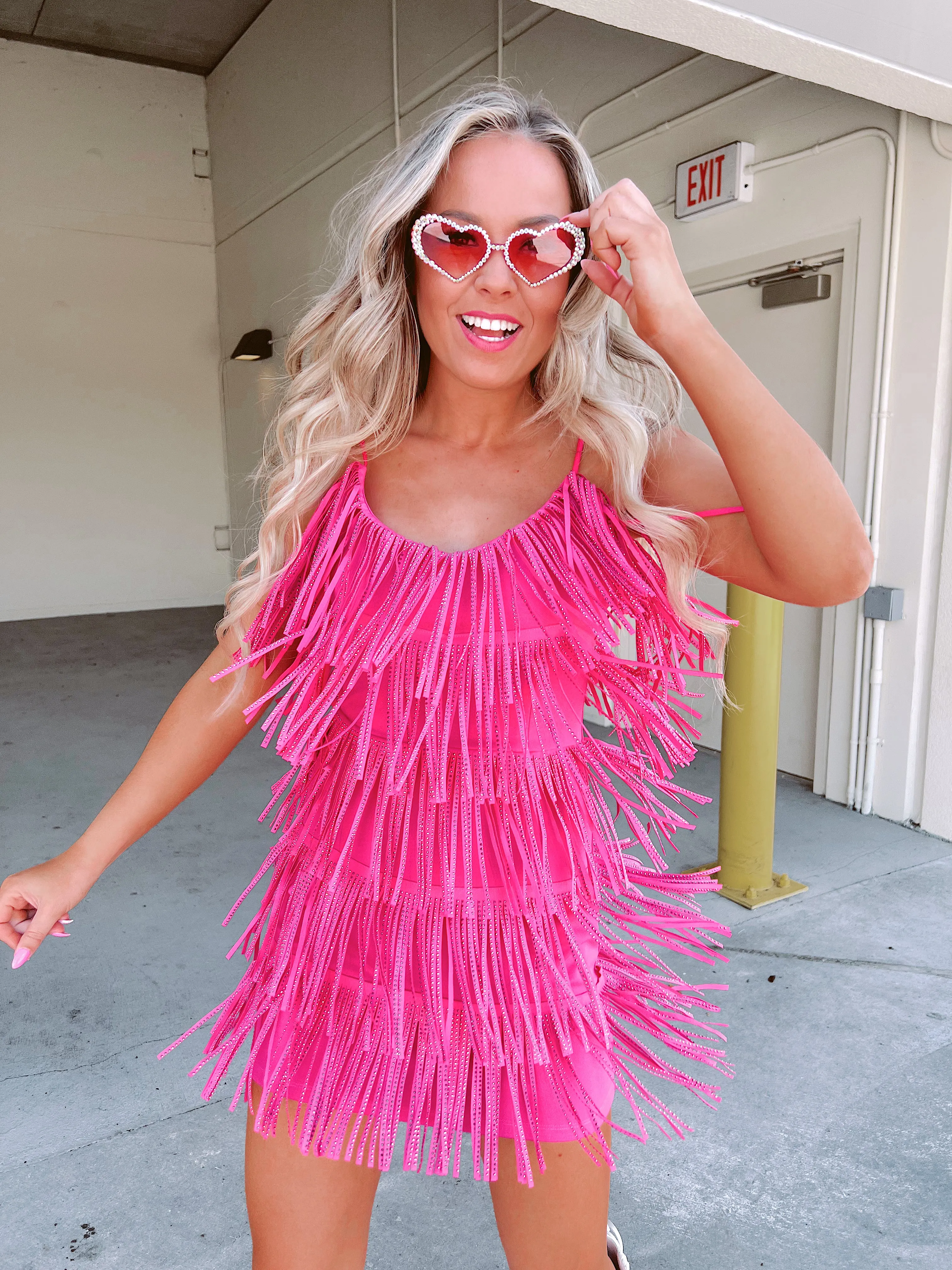 Rhinestone Diva Fringe Dress - Pink