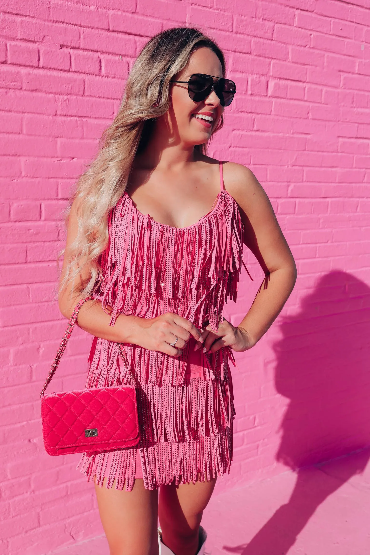 Rhinestone Diva Fringe Dress - Pink