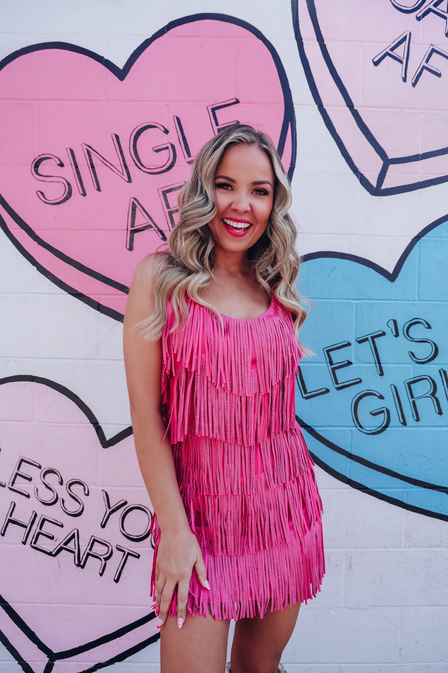 Rhinestone Diva Fringe Dress - Pink