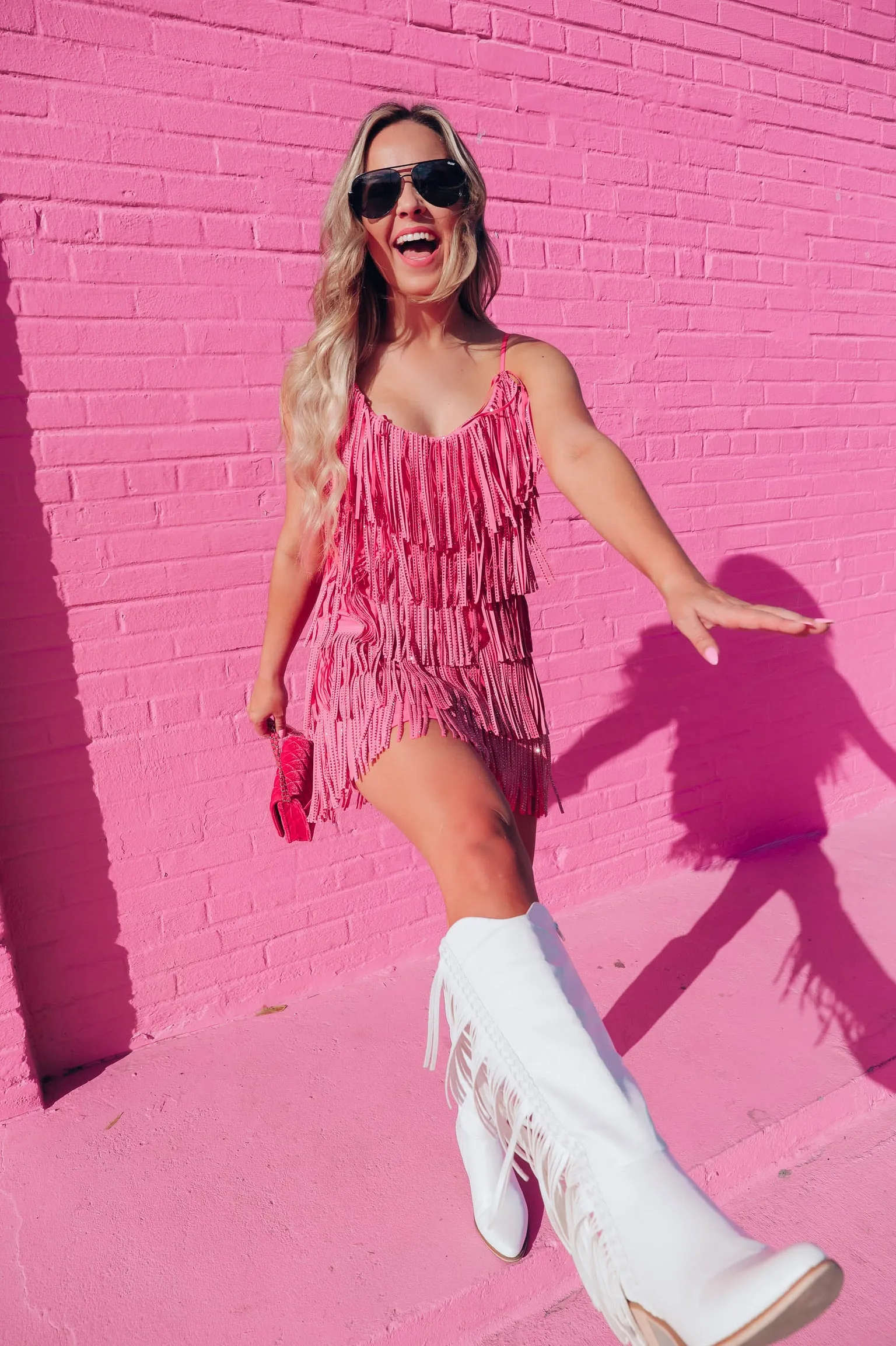Rhinestone Diva Fringe Dress - Pink