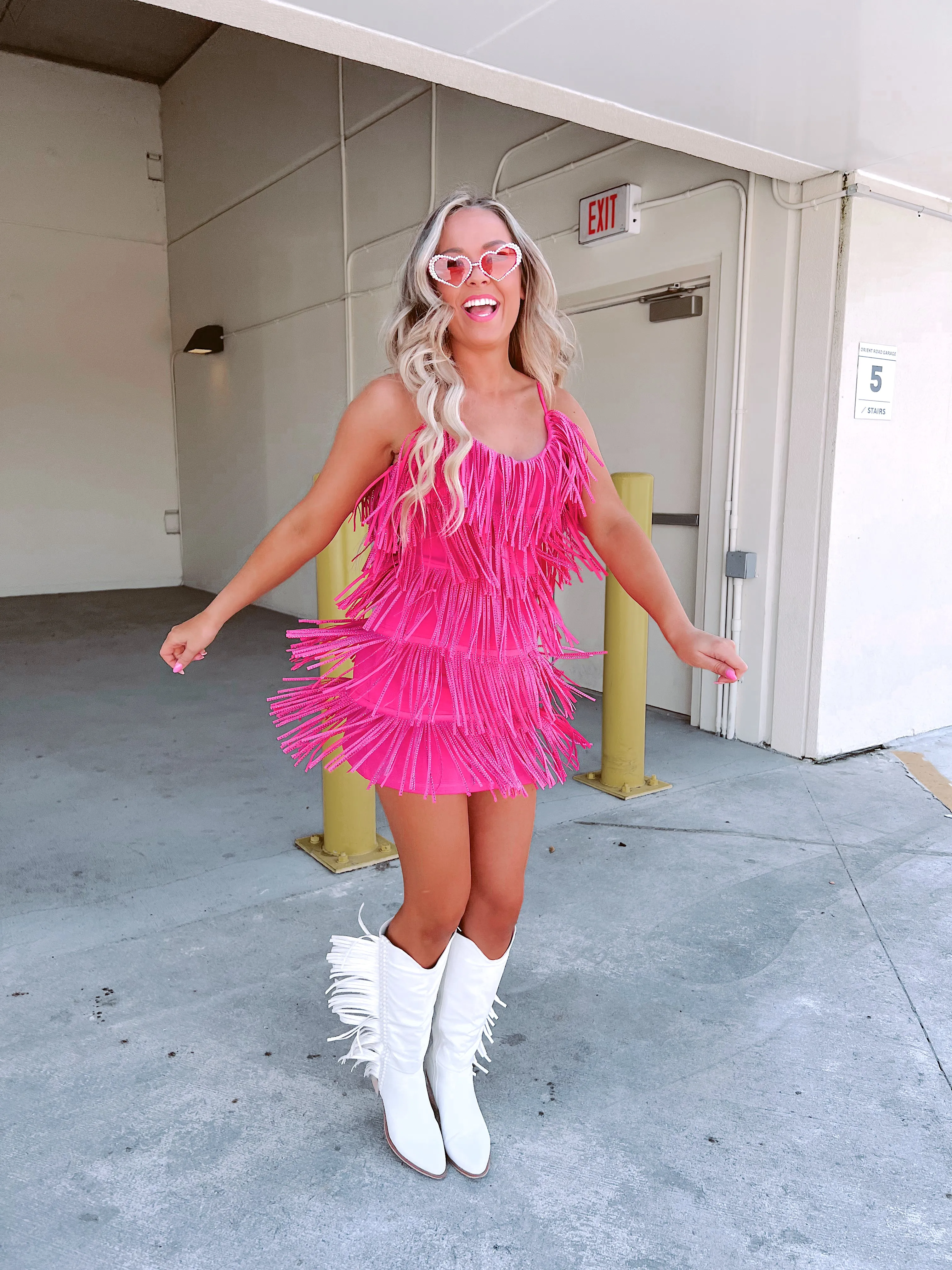 Rhinestone Diva Fringe Dress - Pink
