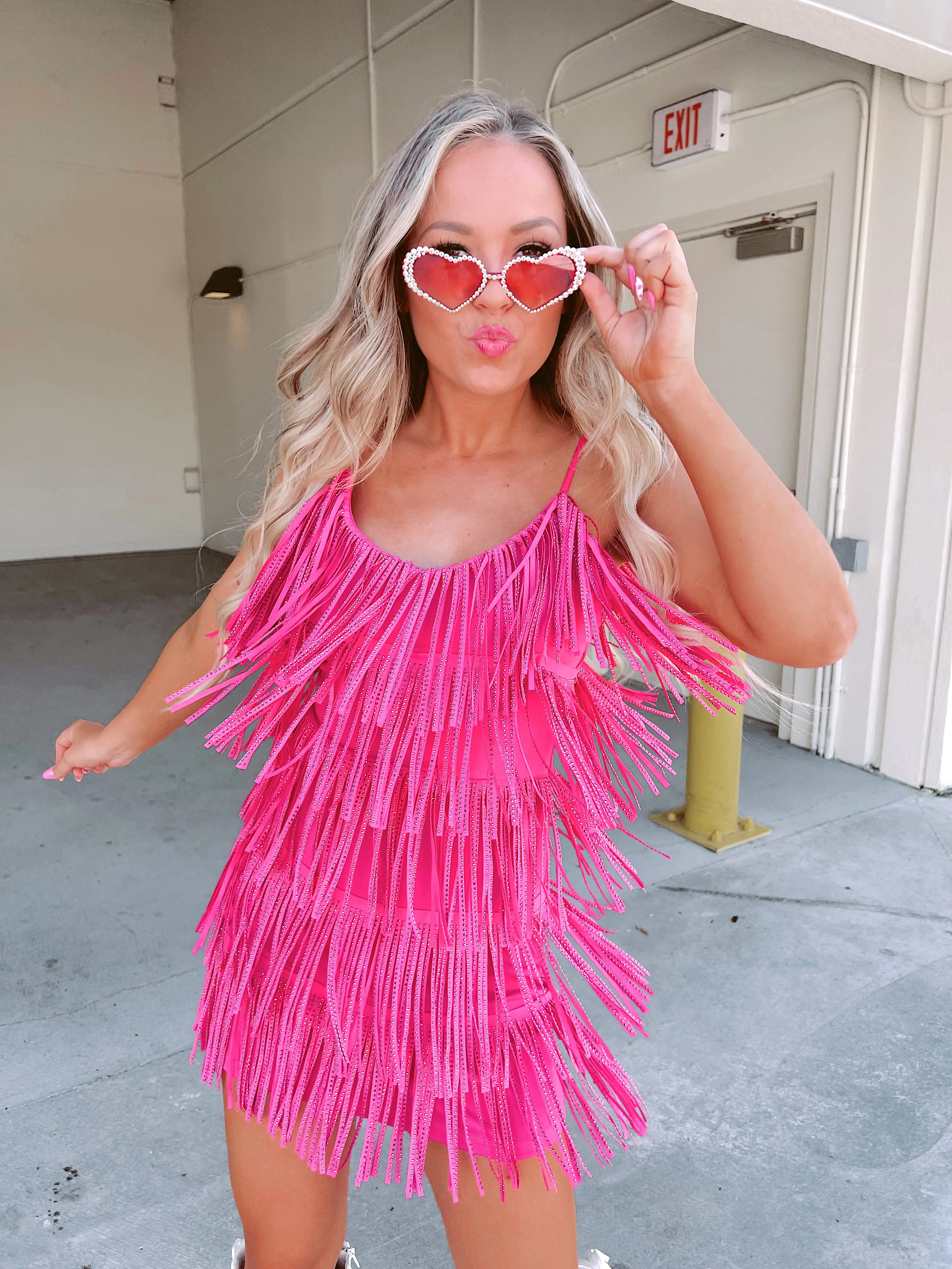 Rhinestone Diva Fringe Dress - Pink