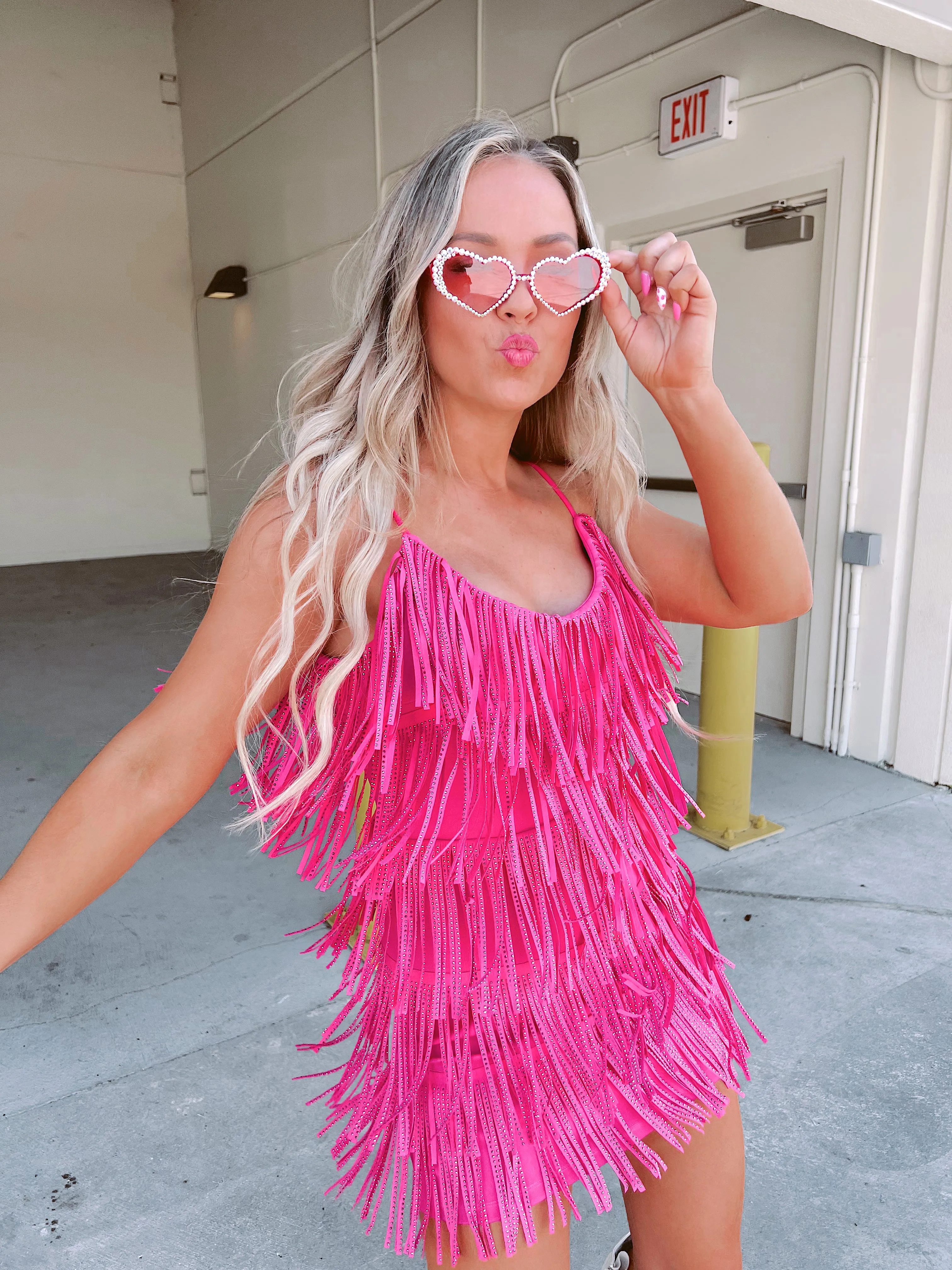 Rhinestone Diva Fringe Dress - Pink