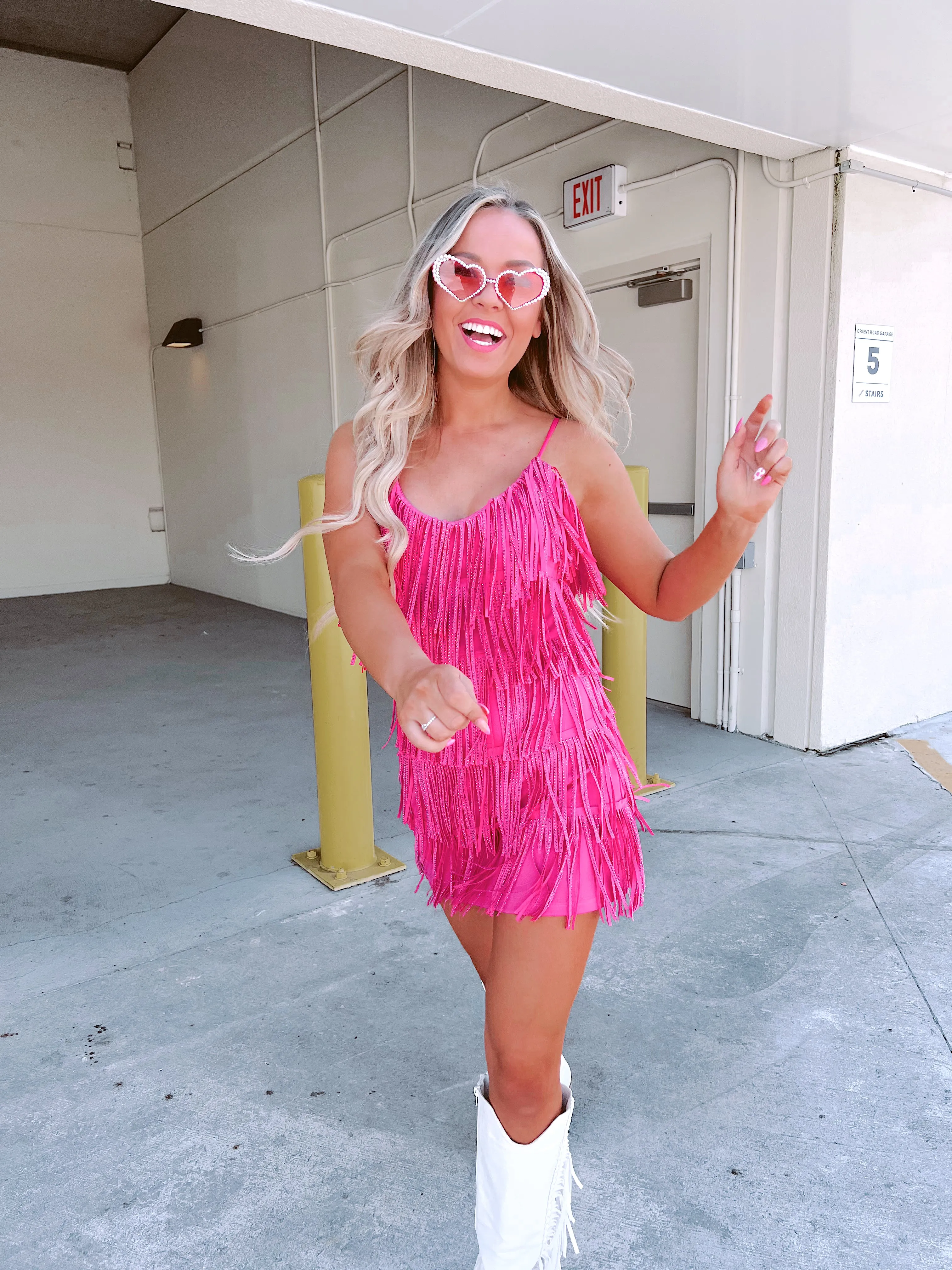 Rhinestone Diva Fringe Dress - Pink