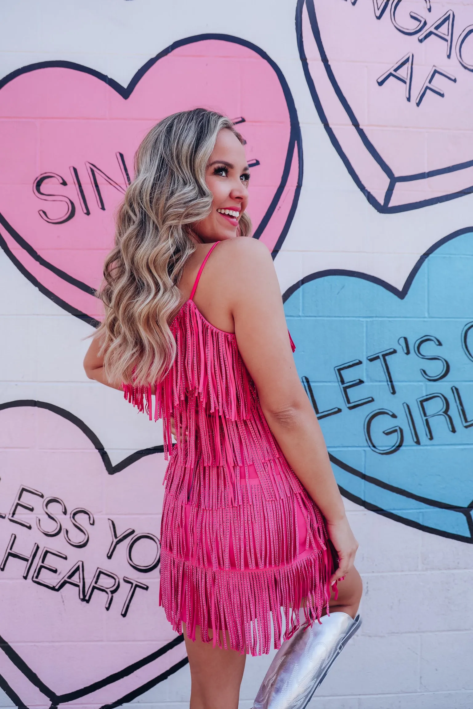 Rhinestone Diva Fringe Dress - Pink
