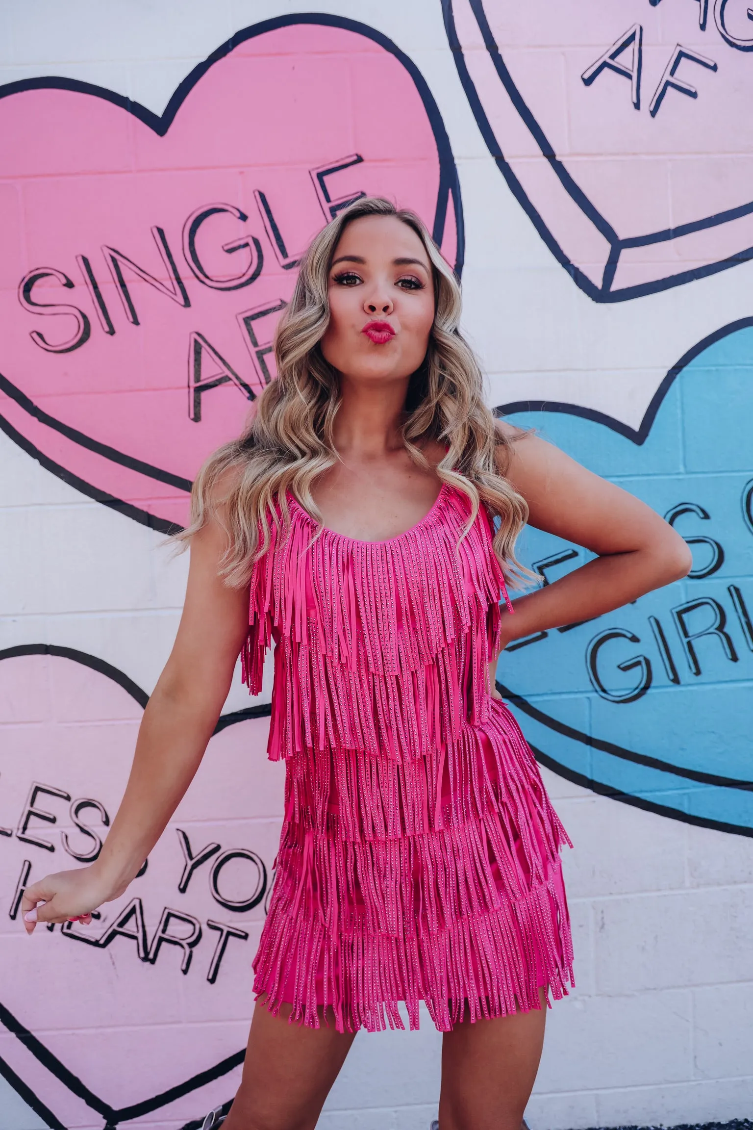 Rhinestone Diva Fringe Dress - Pink
