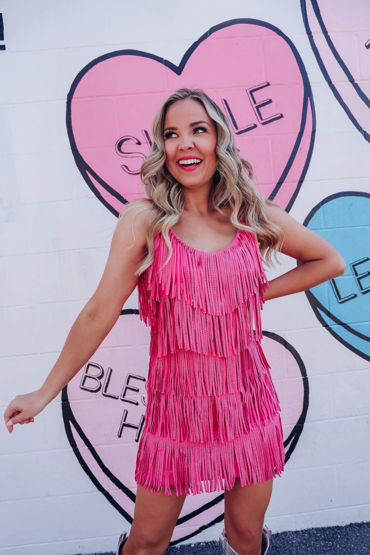 Rhinestone Diva Fringe Dress - Pink