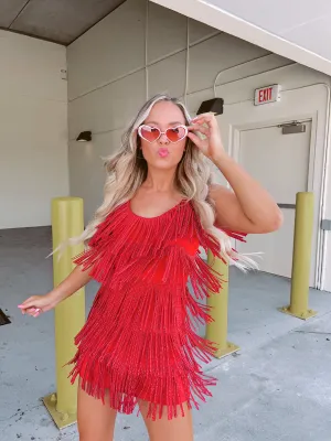 Rhinestone Diva Fringe Dress - Red