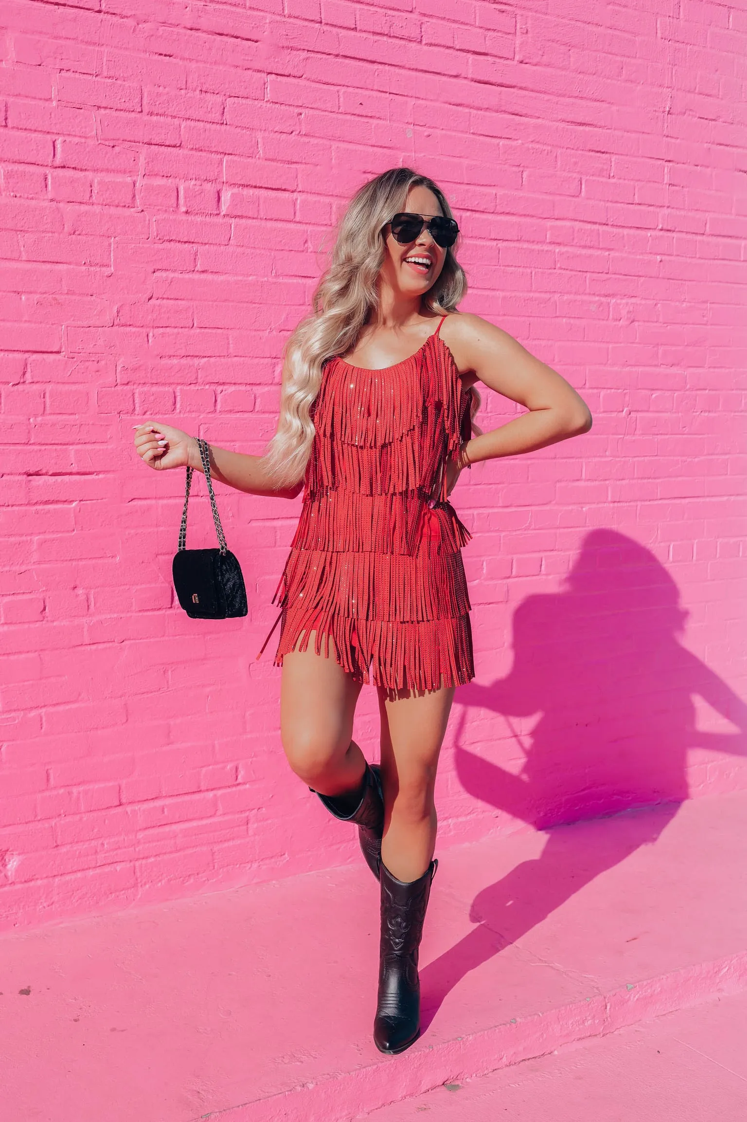 Rhinestone Diva Fringe Dress - Red