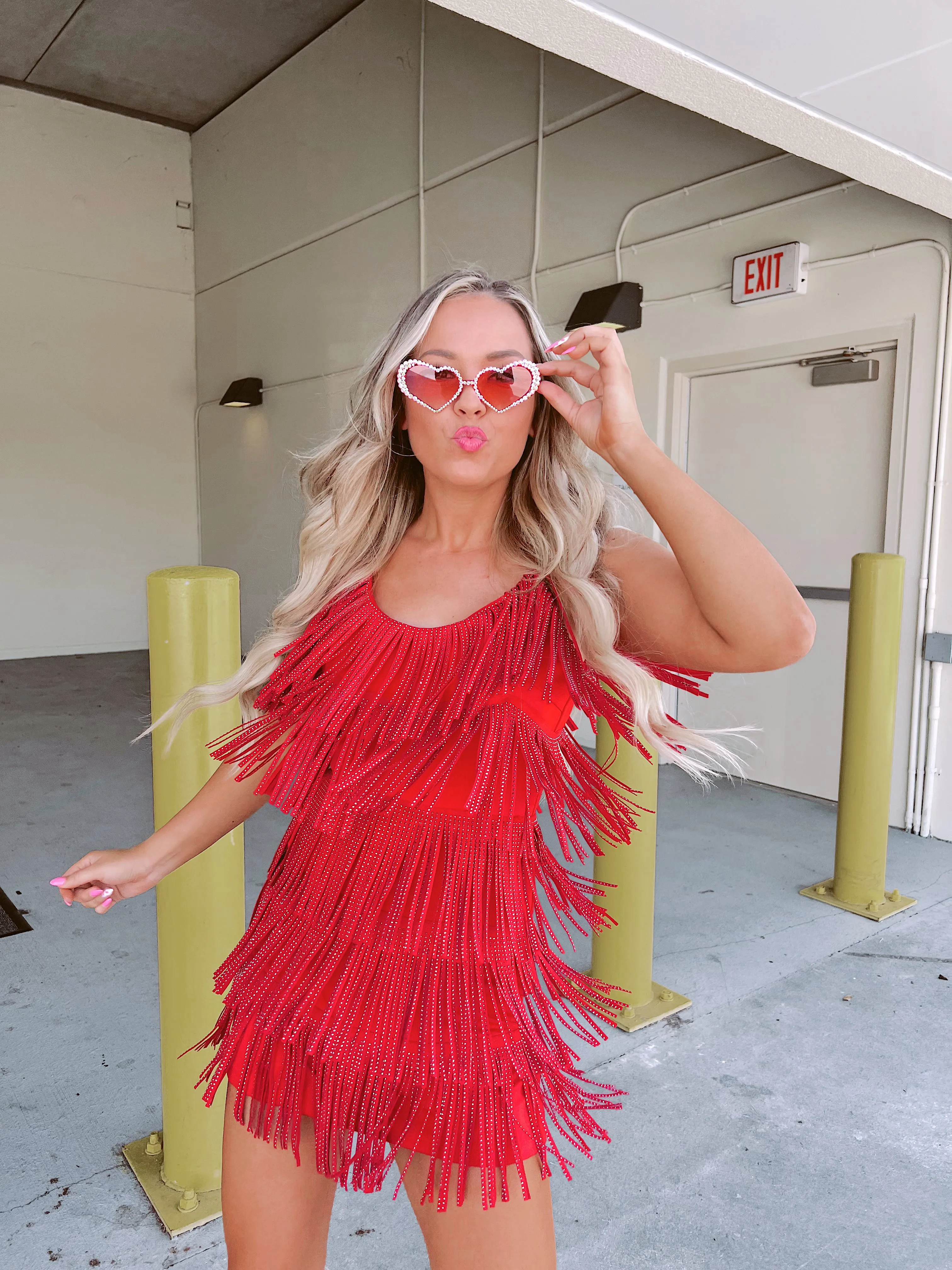 Rhinestone Diva Fringe Dress - Red