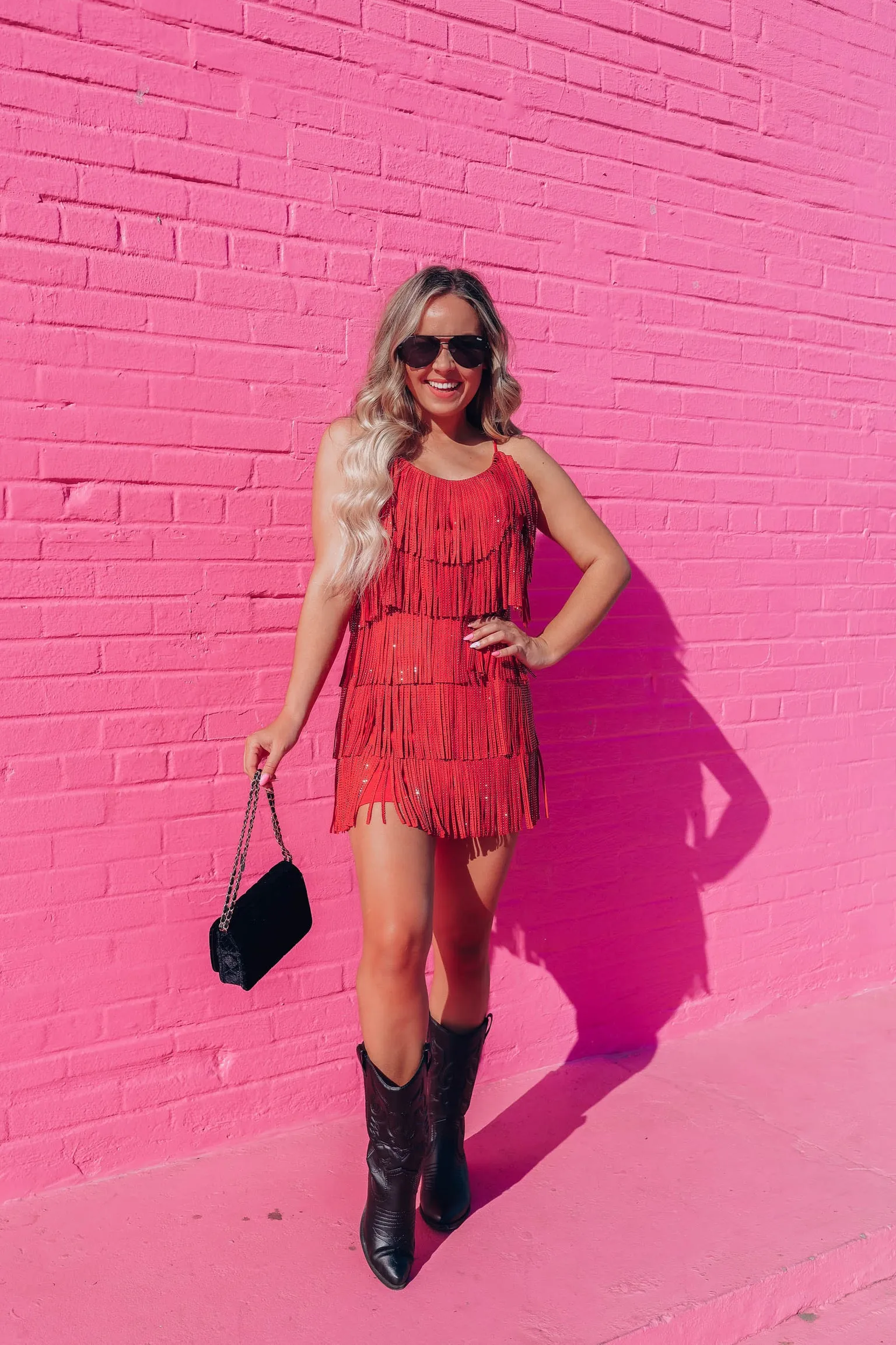 Rhinestone Diva Fringe Dress - Red