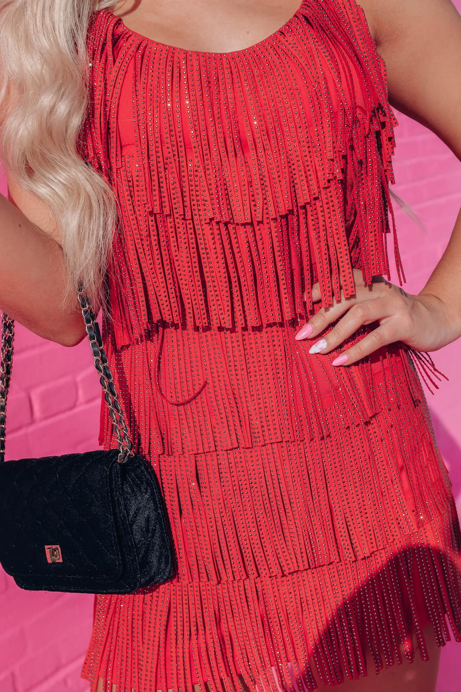 Rhinestone Diva Fringe Dress - Red