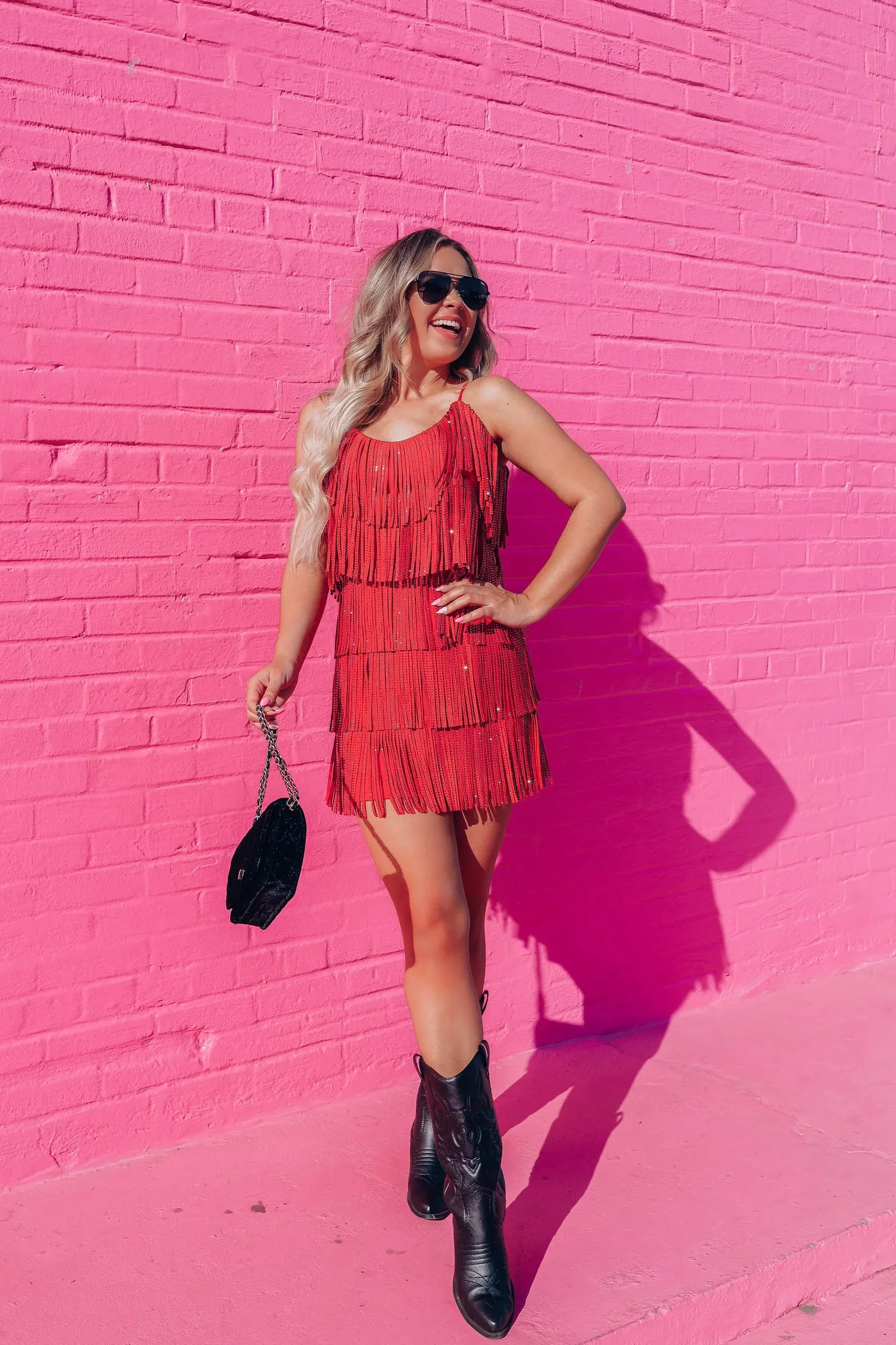 Rhinestone Diva Fringe Dress - Red