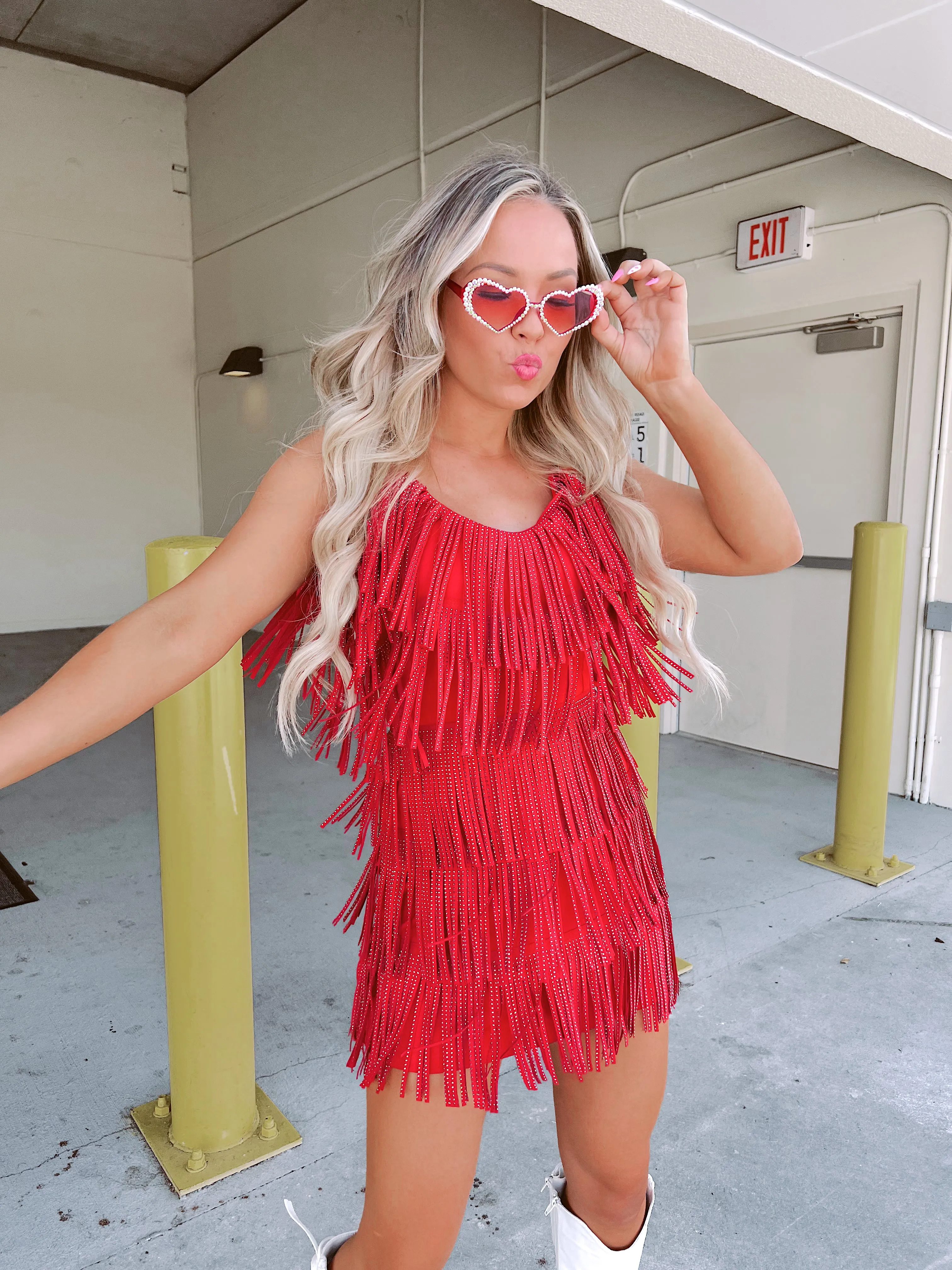 Rhinestone Diva Fringe Dress - Red
