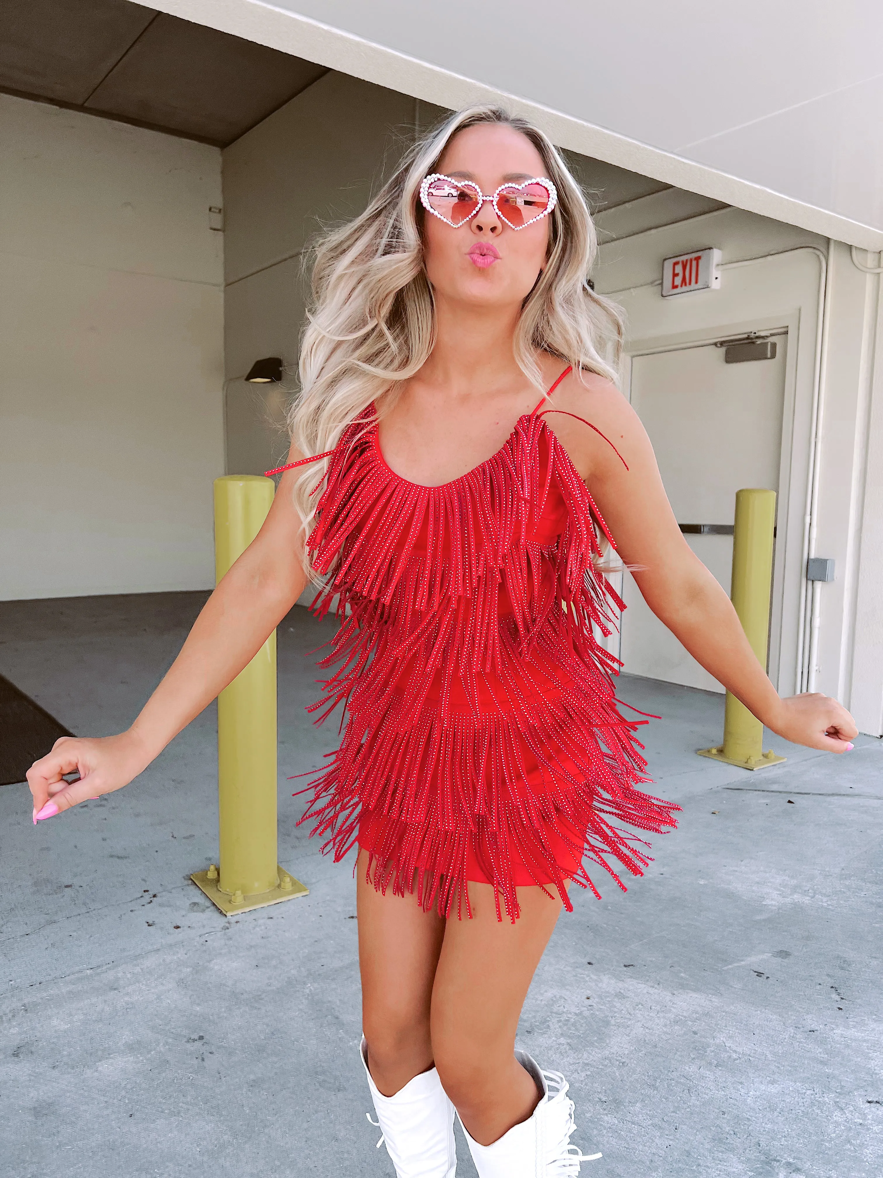 Rhinestone Diva Fringe Dress - Red
