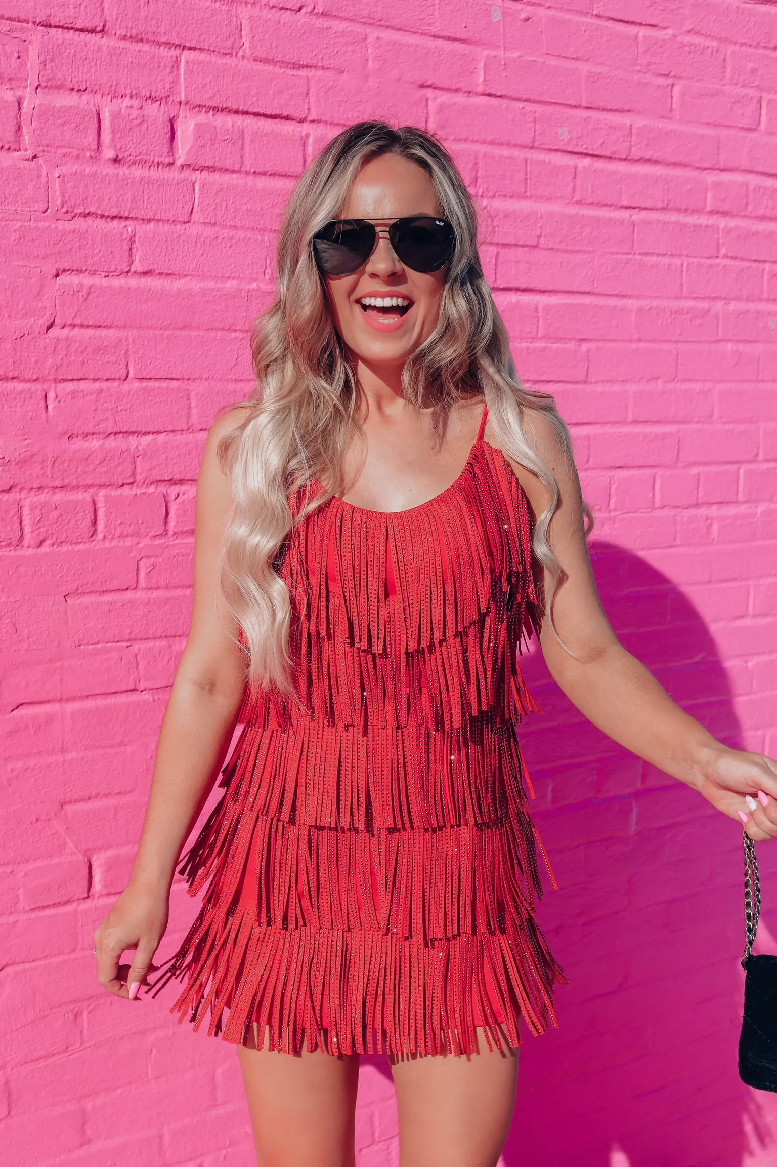 Rhinestone Diva Fringe Dress - Red