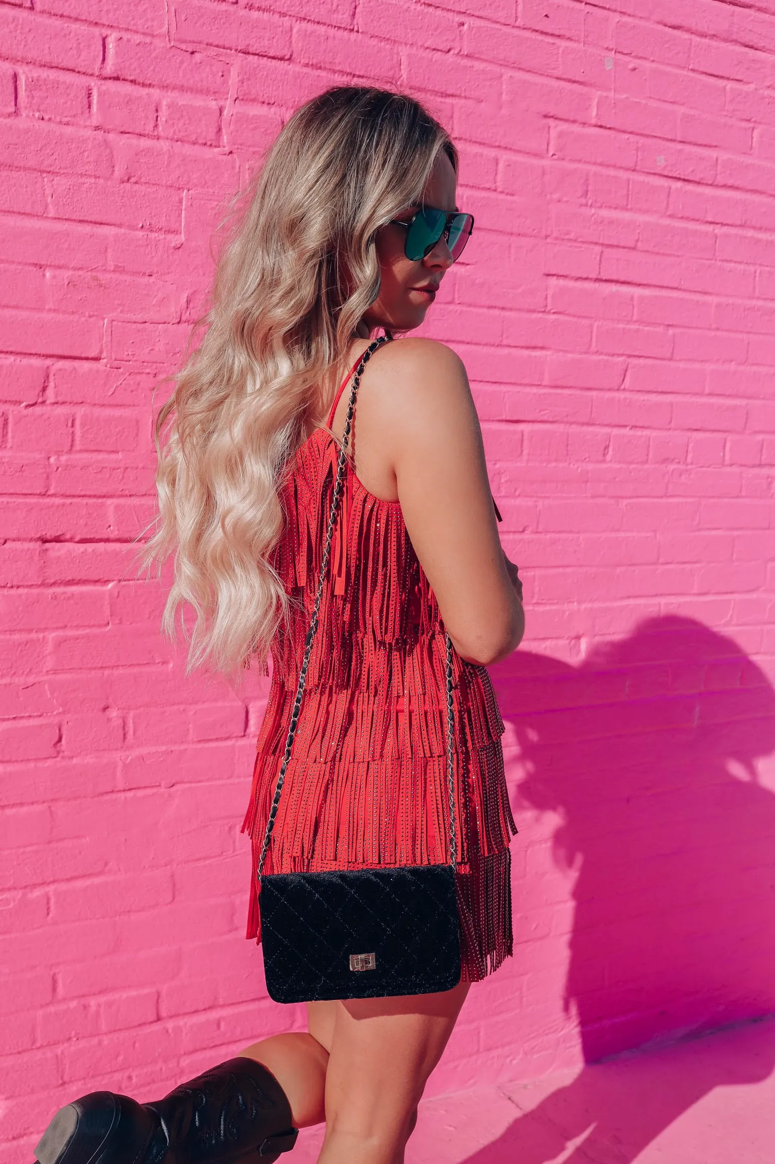 Rhinestone Diva Fringe Dress - Red