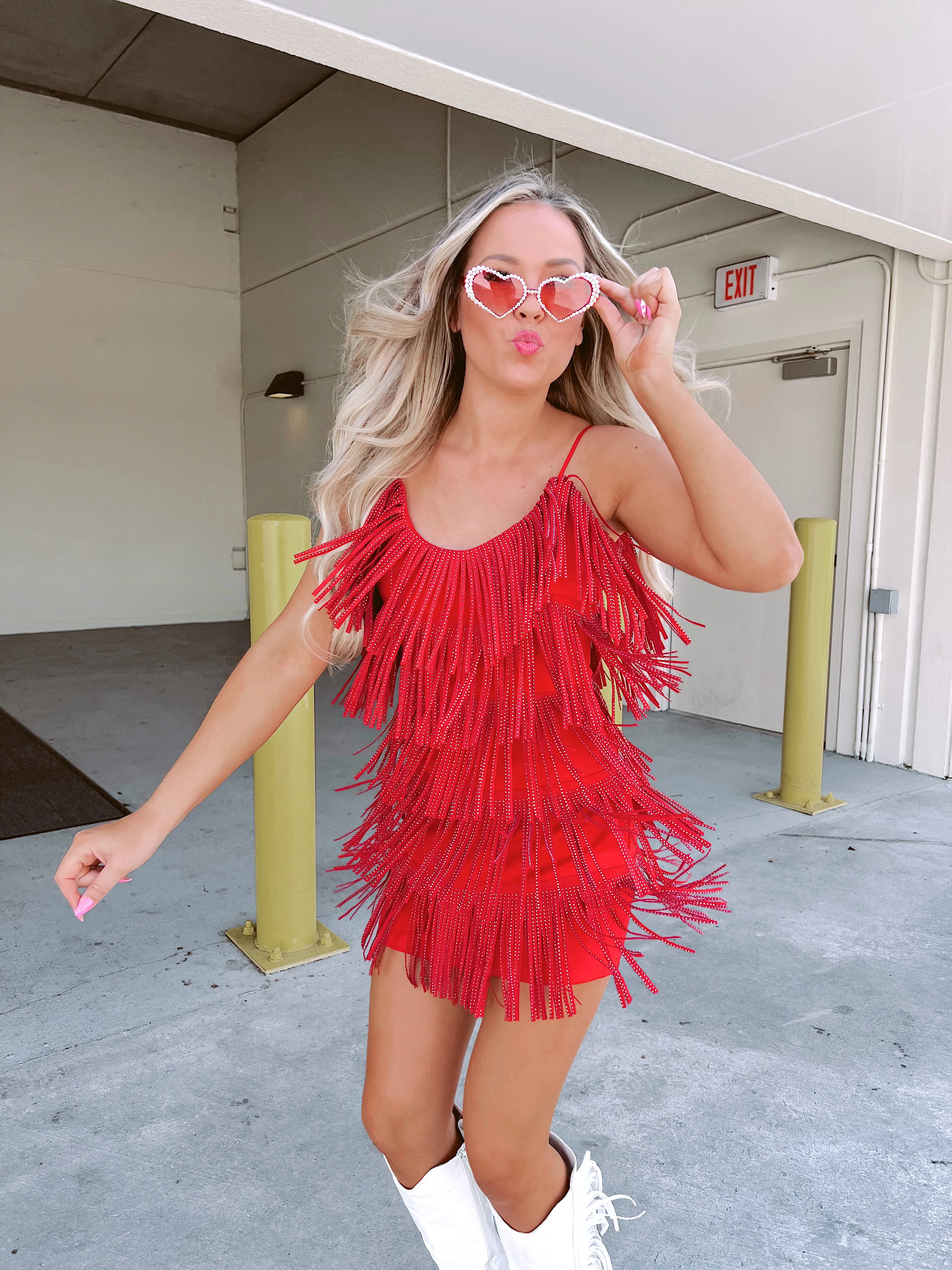 Rhinestone Diva Fringe Dress - Red