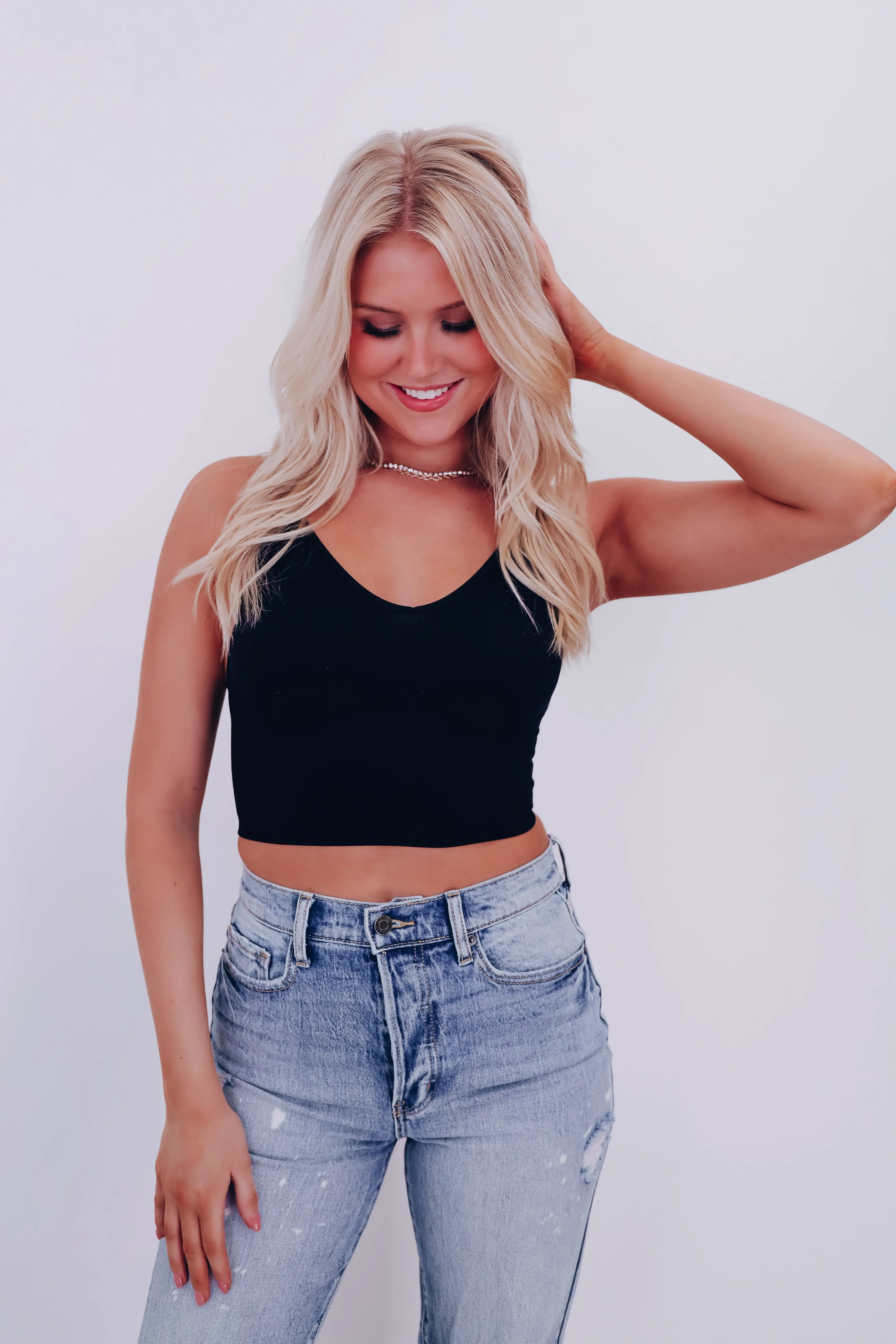 Riveting Ribbed Hem Cropped Brami - Black