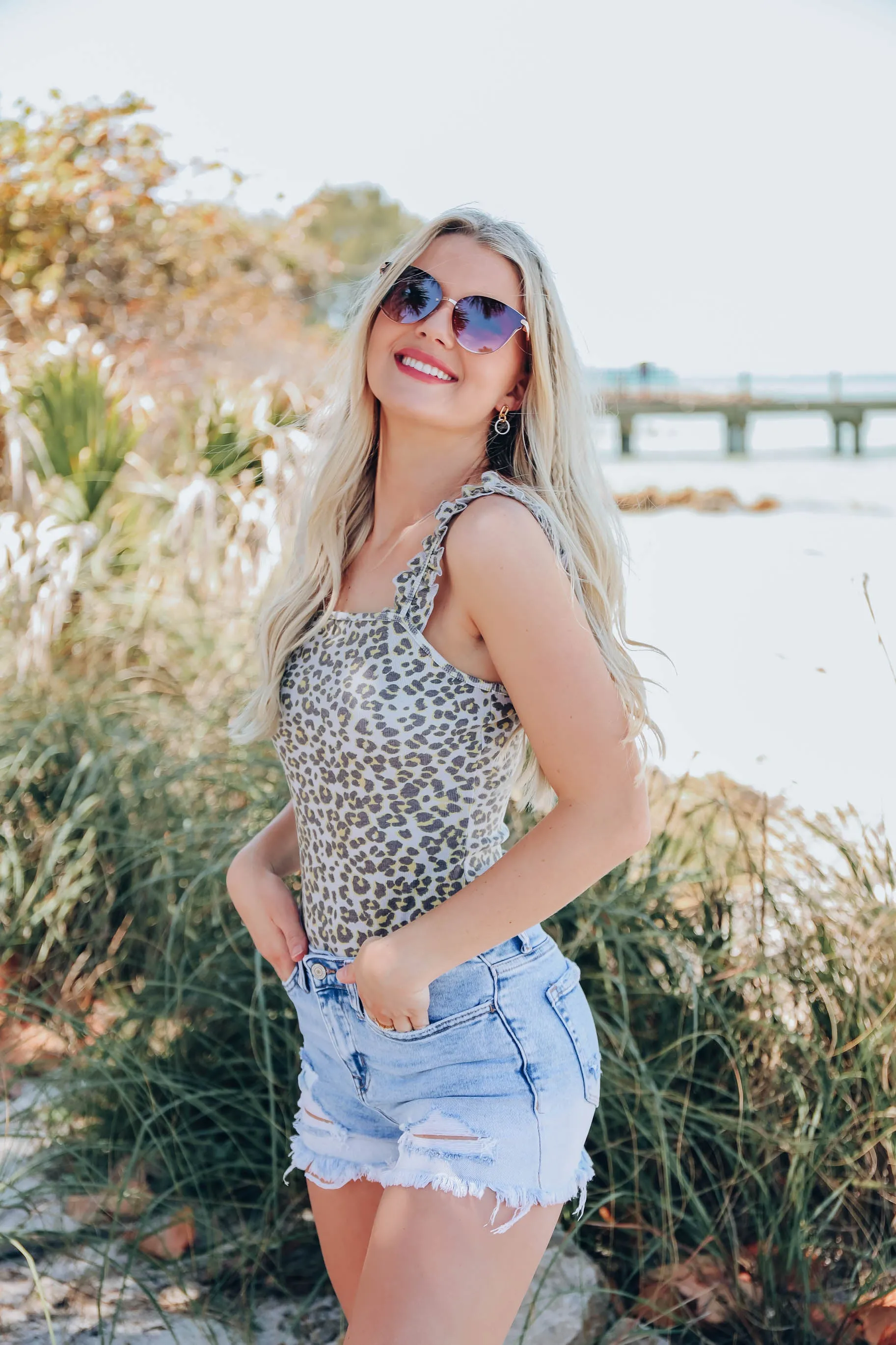 Ruffle Ribbed Bodysuit - Grey Leopard