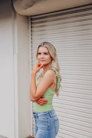 Ruffle Ribbed Bodysuit - Pale Green