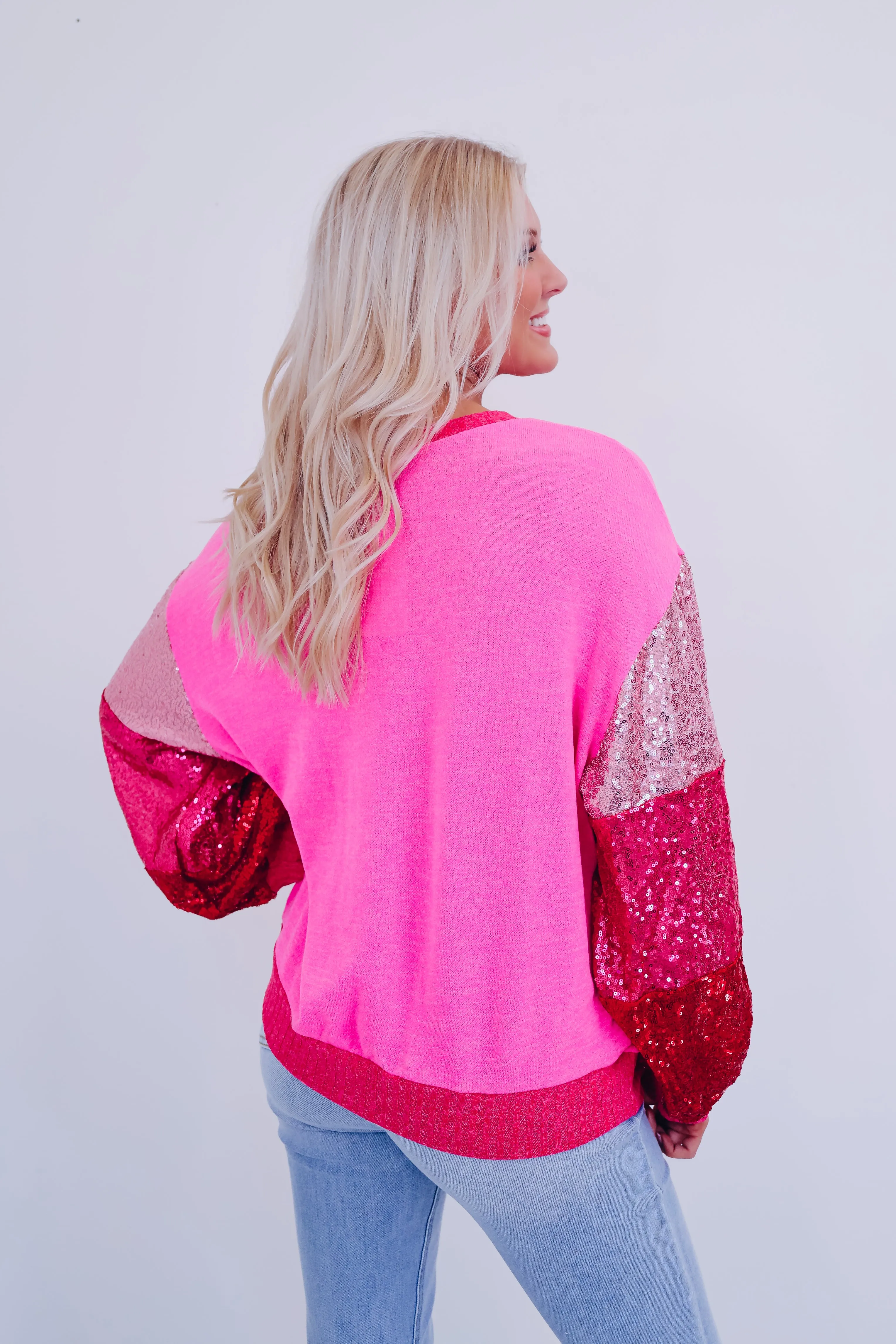 Sammi Sequin Sleeve Sweater - Pink