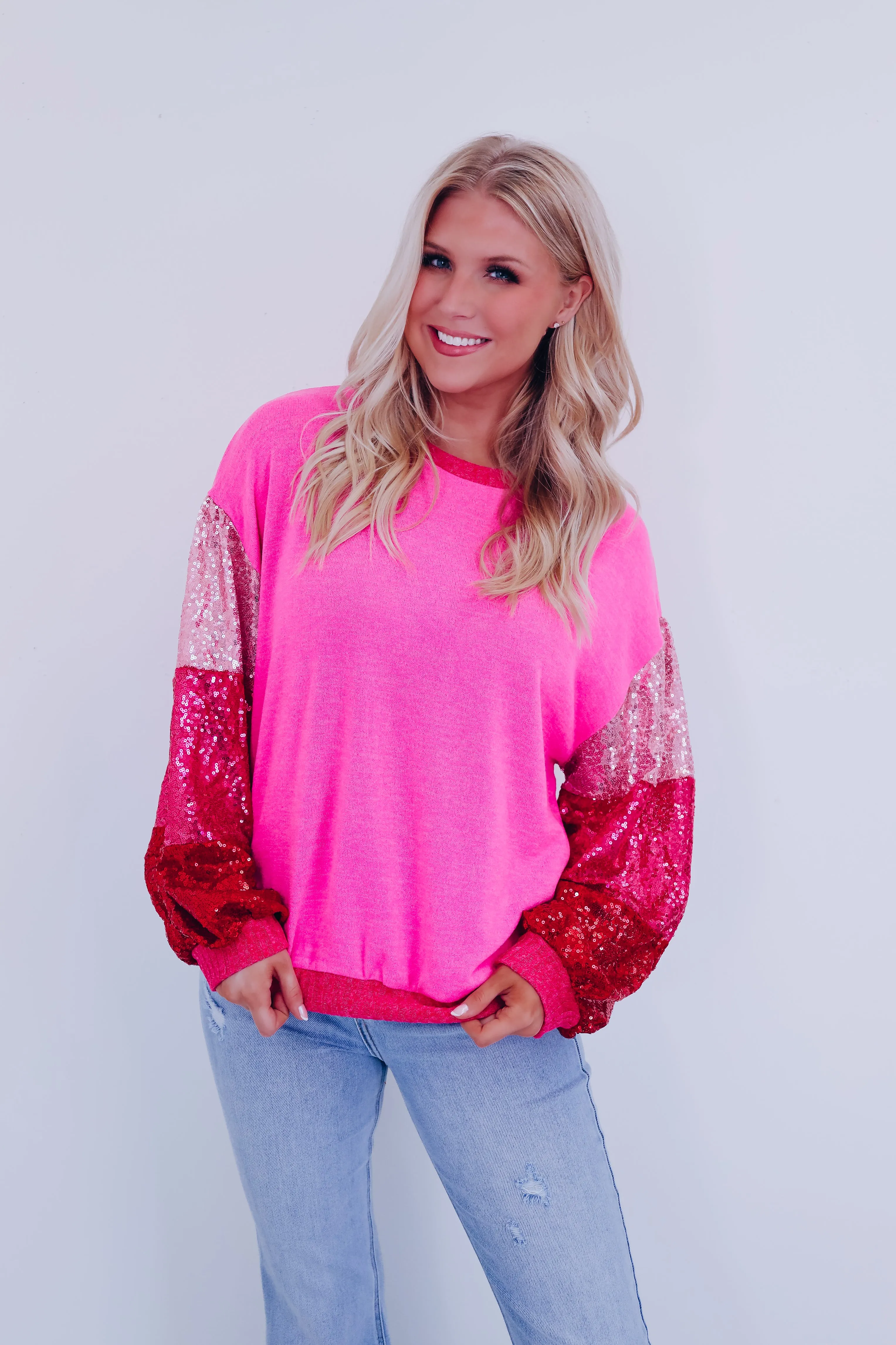 Sammi Sequin Sleeve Sweater - Pink