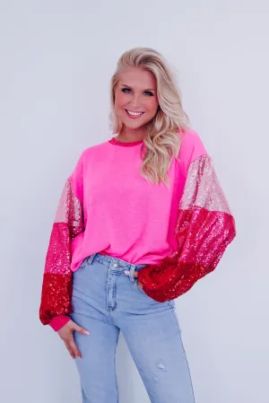 Sammi Sequin Sleeve Sweater - Pink
