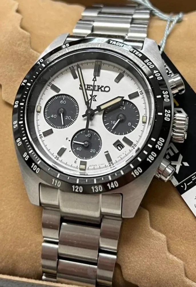 Seiko Prospex Speedtimer Solar Chronograph White Dial /Black Sub-Dial SBDL085