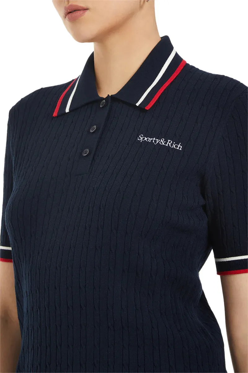 Serif Logo Mila Polo Short Sleeves - Navy
