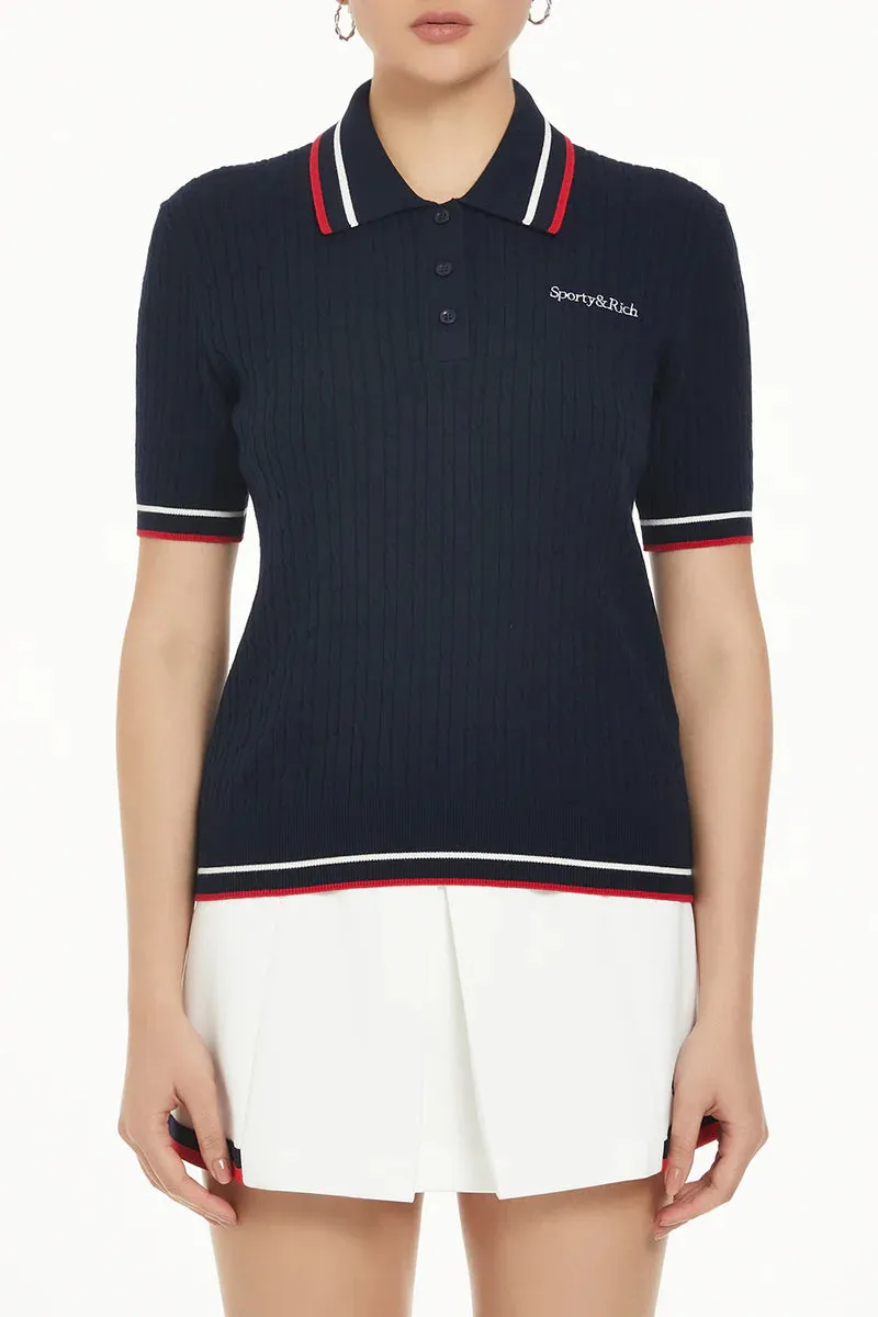 Serif Logo Mila Polo Short Sleeves - Navy