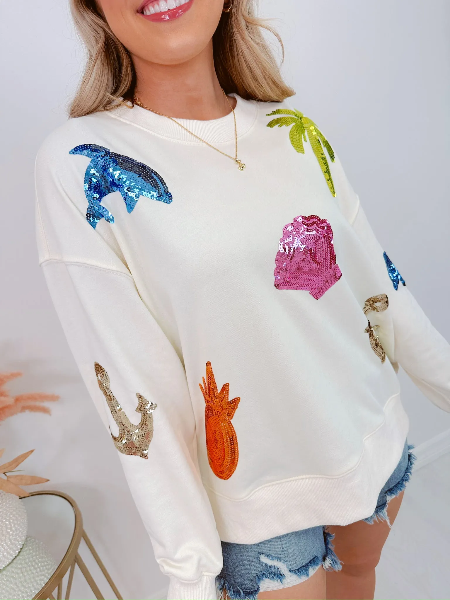 Shoreline Shimmer Sequin Patch Sweatshirt