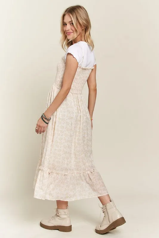 Smocked Floral Ruffled Hem Cami Dress