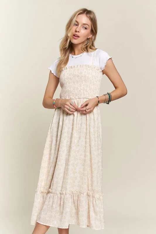 Smocked Floral Ruffled Hem Cami Dress