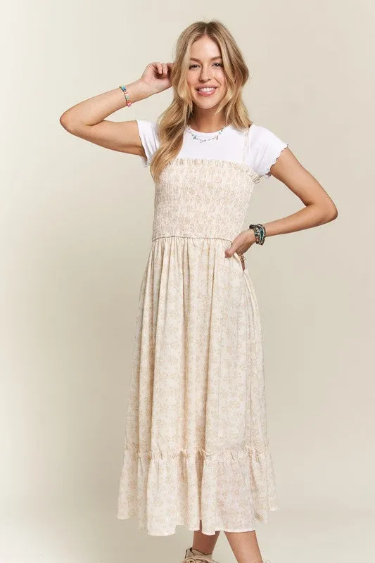 Smocked Floral Ruffled Hem Cami Dress