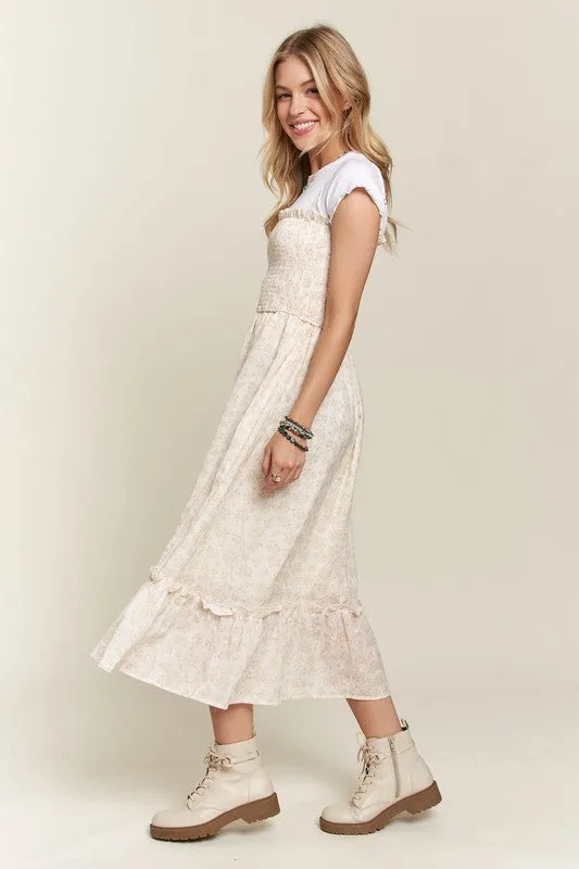 Smocked Floral Ruffled Hem Cami Dress