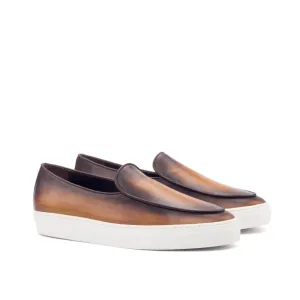 Sneaker Mocassin Belge en cuir patiné marron