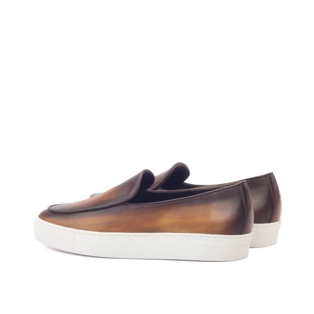Sneaker Mocassin Belge en cuir patiné marron