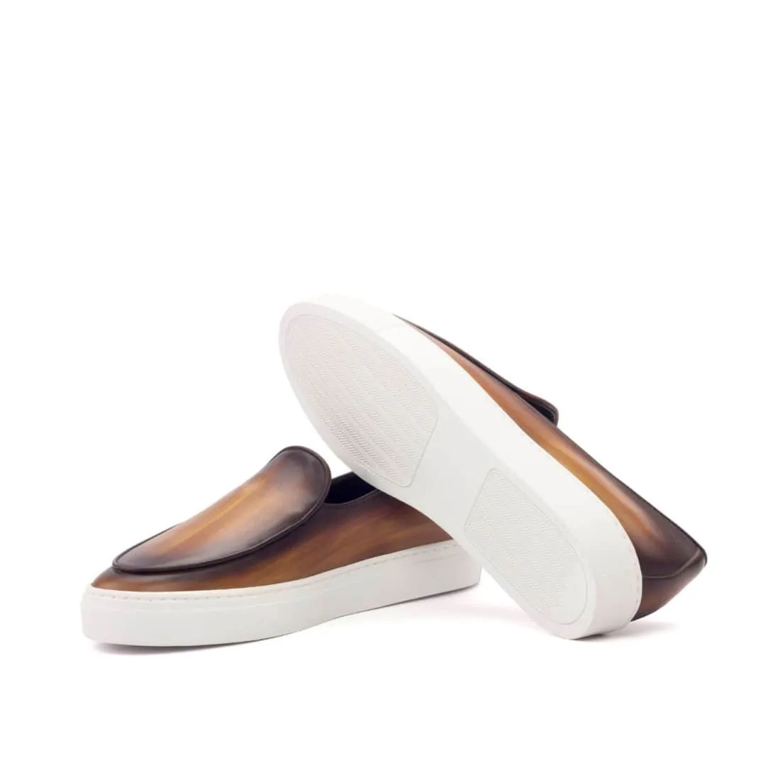 Sneaker Mocassin Belge en cuir patiné marron
