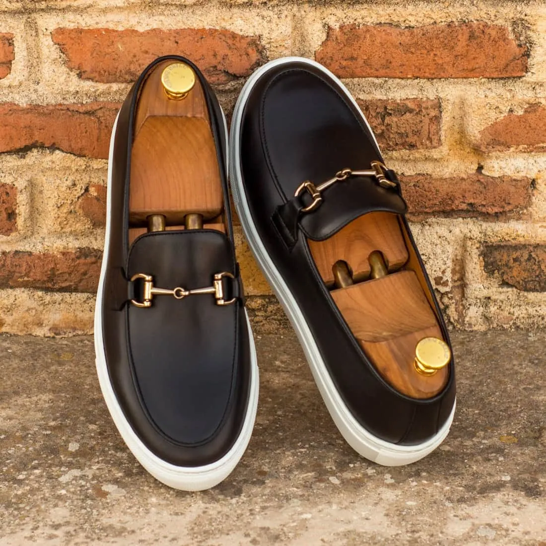 Sneaker Mocassin à Mors en cuir noir