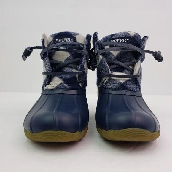 Sperry Top Sider Saltwater Toddler Sz 7 Blue Plaid Wool Waterproof Duck Boots