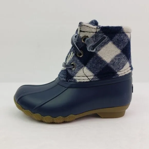 Sperry Top Sider Saltwater Toddler Sz 7 Blue Plaid Wool Waterproof Duck Boots