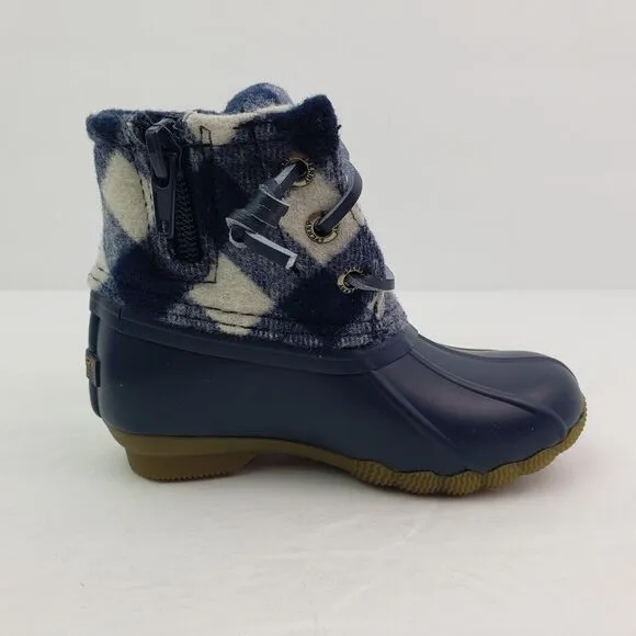 Sperry Top Sider Saltwater Toddler Sz 7 Blue Plaid Wool Waterproof Duck Boots