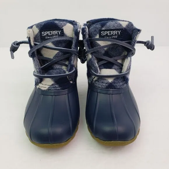 Sperry Top Sider Saltwater Toddler Sz 7 Blue Plaid Wool Waterproof Duck Boots