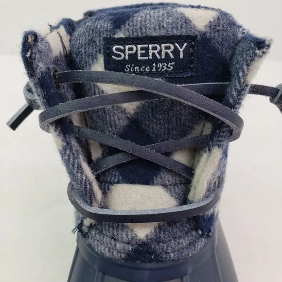 Sperry Top Sider Saltwater Toddler Sz 7 Blue Plaid Wool Waterproof Duck Boots