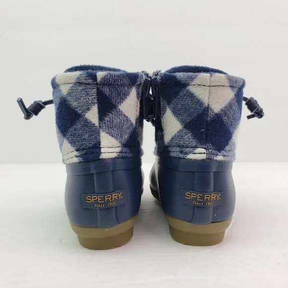 Sperry Top Sider Saltwater Toddler Sz 7 Blue Plaid Wool Waterproof Duck Boots